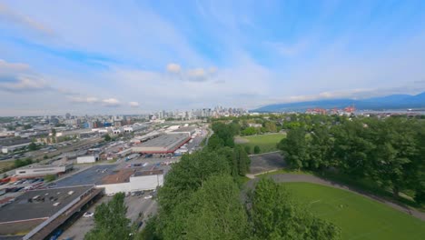 Strathcona-Park-And-Downtown-Vancouver-In-Canada---aerial-FPV