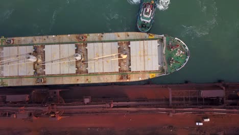 Topdown-View-Of-A-Huge-Cargo-Vessel-In-Paradip-Port-In-Orissa,-India