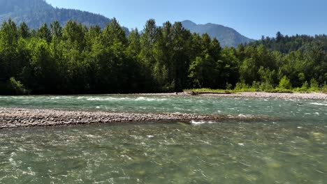 Fast-Flowing-Water-Of-The-Chilliwack-River-In-British-Columbia,-Canada---drone-shot