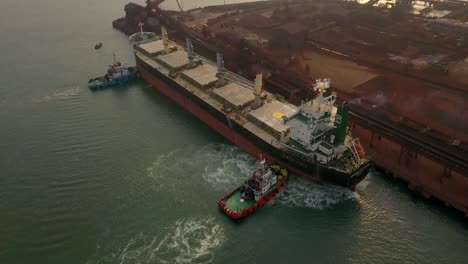 Bulk-Carrier-Docked-At-Paradip-Port,-Odisha,-India---aerial-shot