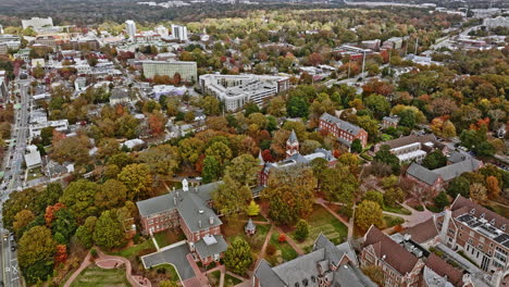 Atlanta-Aerial-v748-birds-eye-view-drone-flyover-agnes-scott-college-with-gothic-and-victorian-style-architectures-throughout-the-campus-at-decatur-city---Shot-with-Mavic-3-Cine---November-2021