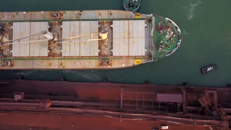 Top-Down-View-Of-Bulk-Vessel-Docked-At-Paradip-Port,-Odisha,-India---drone-shot