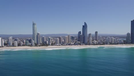 Beachfront-Buildings-Of-Surfers-Paradise,-Gold-Coast,-Queensland,-Australia---aerial-drone-shot