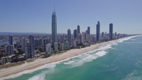 Surfers-Paradise-Skyline-With-Q1-Building-Tower-In-Gold-Coast,-Queensland,-Australia---aerial-drone-shot
