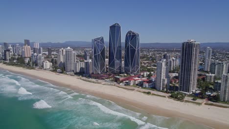 Aerial-View-Of-Jewel-Gold-Coast-Apartment-Building-In-Surfers-Paradise,-Australia---drone-shot