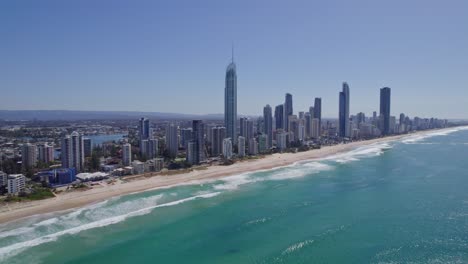 Surfers-Paradise-High-Rise-Buildings-With-Q1-Tower-In-Gold-Coast,-Queensland,-Australia---aerial-shot