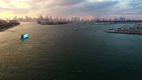 Aerial-view-of-Miami-skyline-at-sunset