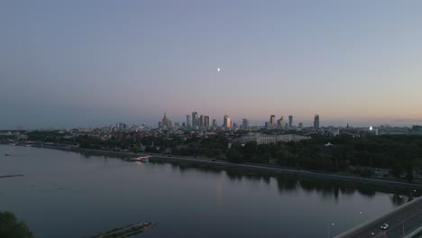 Drone-shot-of-Warsaw's-modern-center-with-skyscrapers