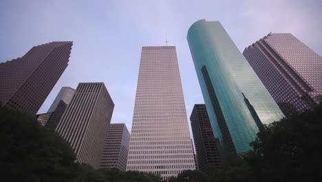 Low-angle-4k-view-of-downtown-Houston-skyscrapers-2