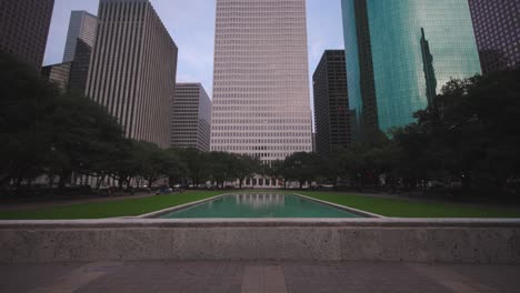 Low-angle-4k-view-of-downtown-Houston-skyscrapers-1