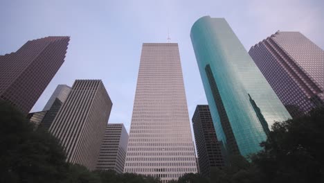Low-angle-4k-view-of-downtown-Houston-skyline