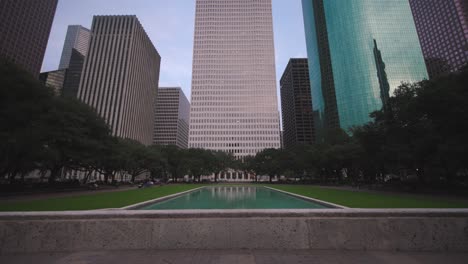 Low-angle-4k-view-of-downtown-Houston-skyscrapers-7