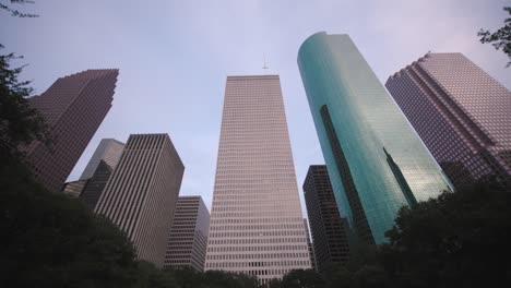 Low-angle-4k-view-of-downtown-Houston-skyscrapers-6
