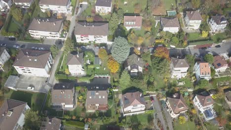 Drone-aerial-view:-Lausanne-city-from-the-sky,-Houses,-buildings-and-trees