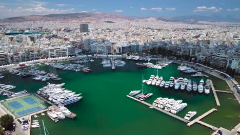 Aerial-Drone-View-on-Piraeus-Greece-above-Harbour-Port-Yachts-Boats-Real-Estates-during-summer-sunny-day