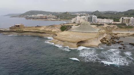 4K-Aerial-view-of-popular-rock-formation-in-Gozo-island,-Malta