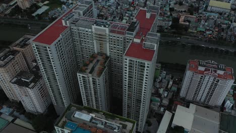 Saigon-or-Ho-Chi-Minh-City,-Vietnam-aerial-fly-over-large-apartment-buildings