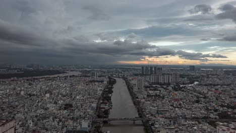 Hyperlapse-of-Saigon-or-Ho-Chi-Minh-City,-Vietnam-on-very-dark-stormy-evening