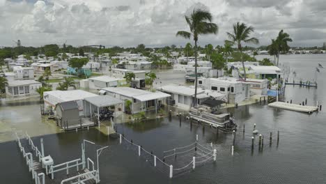 Aerial-view-sea-level-rise-and-flooding-on-San-Carlos-island,-Florida