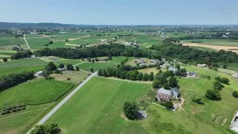 An-aerial-flight-over-the-rural-farmland-of-southern-Lancaster-County,-Pennsylvania-2