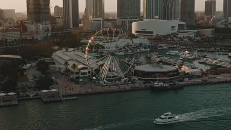 FTX-arena-miami-florida-Biscayne-boulevard-miami-heat-stadium-during-sunset-drone-video