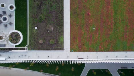 Green-roof-of-Vaughan-Metropolitan-Centre,-top-down-drone-view-4k