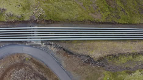 Top-Down-View-Of-Geothermal-Pipelines-In-Iceland---drone-shot