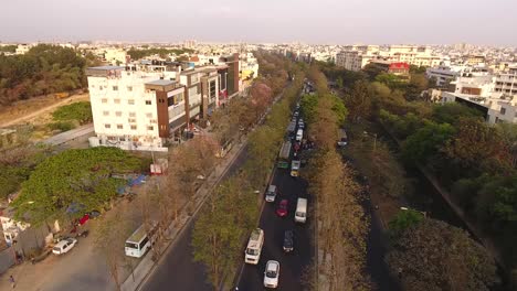 Drone-shots-of-heavy-traffic-during-rush-hour-in-Bangalore,-India-4