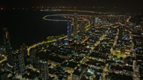 Panama-City-Aerial-v5-hyperlapse-pull-out-shot-capturing-street-traffic-and-night-lavish-cityscape-of-casco-antiguo-historic-district-and-surrounding-neighborhood---Shot-with-Mavic-3-Cine---April-2022