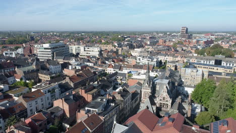 Aerial-flying-over-Hasselt-on-sunny,-summer-day,-Belgium