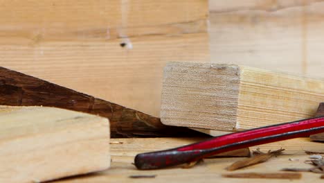 Slow-side-shot-of-wood-and-tools
