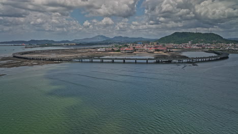 Panama-City-Aerial-v99-flyover-bay-water-with-traffic-on-costal-beltway-capturing-spanish-colonial-casco-viejo-historic-district-with-ancon-hill-in-the-background---Shot-with-Mavic-3-Cine---April-2022
