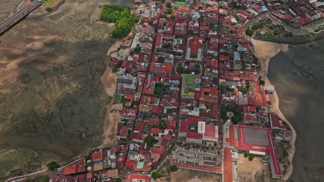 Panama-City-Aerial-v109-birds-eye-view-flyover-historic-district-surrounded-by-mud-flats,-vertical-top-down-capturing-old-colonial-town-and-independence-square---Shot-with-Mavic-3-Cine---April-2022