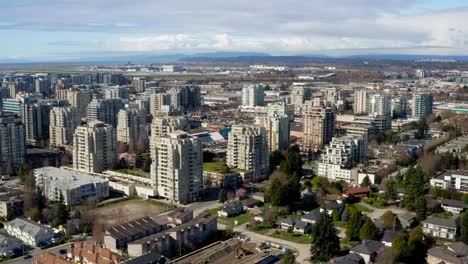Aerial-View-Of-High-rise-Office-And-Apartment-Buildings-In-Richmond,-British-Columbia,-Canada
