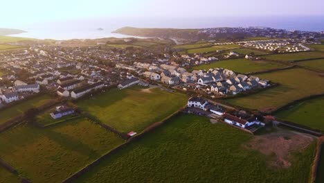 Beautiful-sunny-aerial-shot-of-Cornish-coastline-during-sunset-2