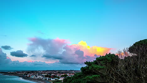 Timelapse-aerial-of-beautiful-sunrise-over-Guernsey-along-coastline