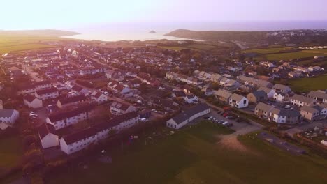 Beautiful-sunny-aerial-shot-of-Cornish-coastline-during-sunset-1
