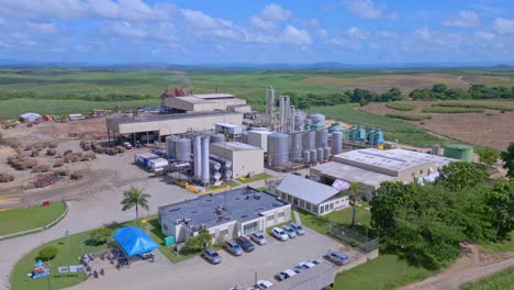 Industrial-Landscape---Barcelo-Rum-Factory-In-San-Pedro-De-Macoris-In-Dominican-Republic---aerial-drone-shot