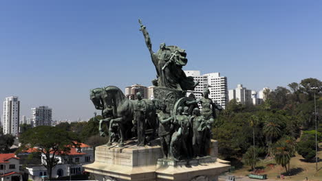 Camera-craning-up-and-tilting-down-on-the-Independence-Monument-in-the-Independence-Park-in-the-Ipiranga-neighborhood,-SÃ£o-Paulo,-Brazil