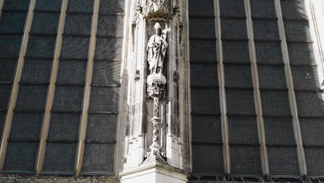 Close-up-of-statue-on-stark-gothic-cathedral-in-the-center-of-'s-hertogenbosch
