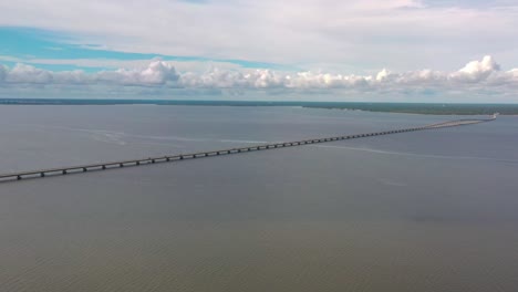 Aerial-view-panning-left-looking-at-the-Mid-Bay-Bridge-connecting-Destin-to-Niceville-Florida
