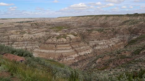 Pferdedieb-Schlucht-Ödland-Schwenk-Links-Mittlerer-Schuss-In-Der-Nähe-Von-Drumheller-Alberta-Kanada