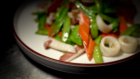 Oriental-Vegetables-and-Seafood-Dish-Lowkey-Lighting-4k