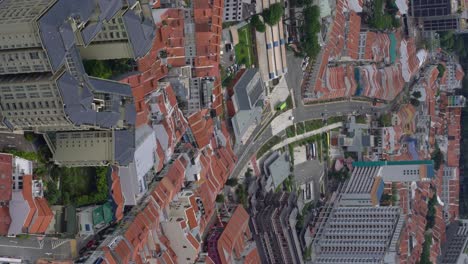 Video-Vertical:-Vista-De-ángulo-Alto-De-Chinatown,-Paisaje-Urbano-De-Singapur