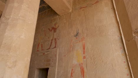 Beautiful-hieroglyphs-on-the-walls-of-The-mortuary-temple-of-Hatshepsut,-opposite-Luxor-city,-Egypt