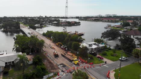 4K-Drone-Video-of-Bridge-Repair-Crews-working-on-40th-Avenue-Bridge-in-St-Petersburg,-Florida-on-Sunny-Summer-Day-2