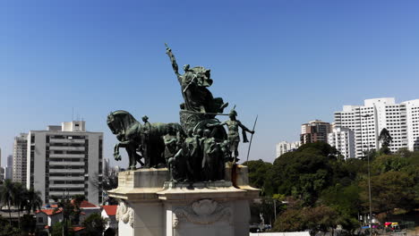Drone-flying-around-the-Independence-Monument-in-the-Independence-Park-located-at-the-historical-Ipiranga-neighborhood-in-the-city-of-SÃ£o-Paulo,-Brazil