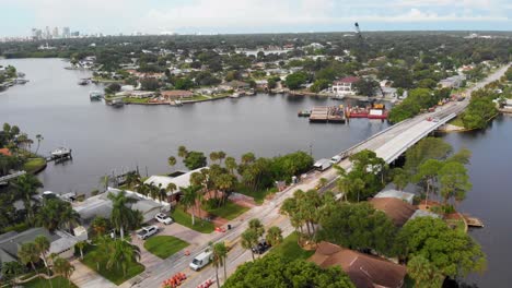 4K-Drone-Video-of-Bridge-Repair-Crews-working-on-40th-Avenue-Bridge-in-St-Petersburg,-Florida-on-Sunny-Summer-Day-5
