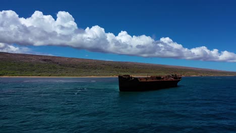Antenne-über-Dem-Legendären-Kaiolohia-Schiffswrack-Auf-Der-Hawaiianischen-Insel-Lana&#39