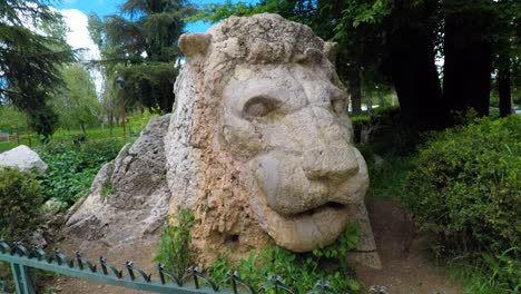 4K-Footage-of-Lion-Sculpture-in-Ifrane,-Morocco---city-in-the-Middle-Atlas,-coldest-place-in-Africa